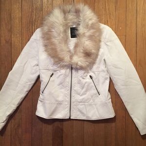 NWOT White Fur Neck Leather Jacket
